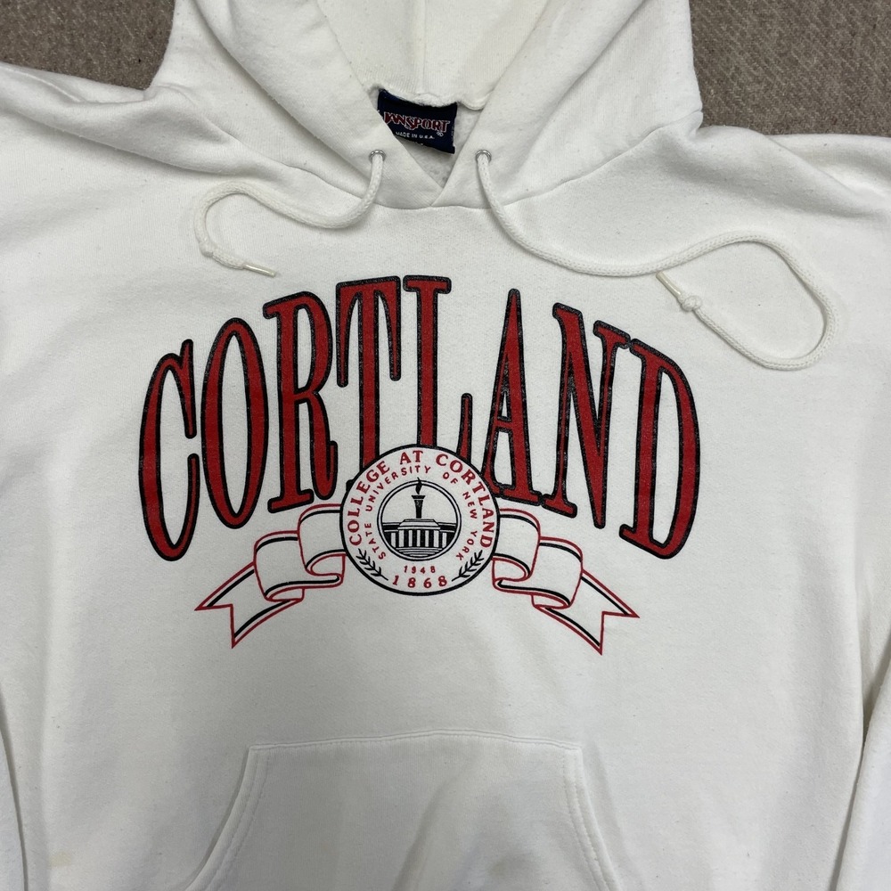 vintage cortland university of new york hoodie‎ mens xl white 1990s jansport USA - Picture 2 of 10